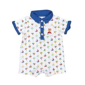 Happi By Dena Polo Romper Polo Shorts Sailboats 3-6M